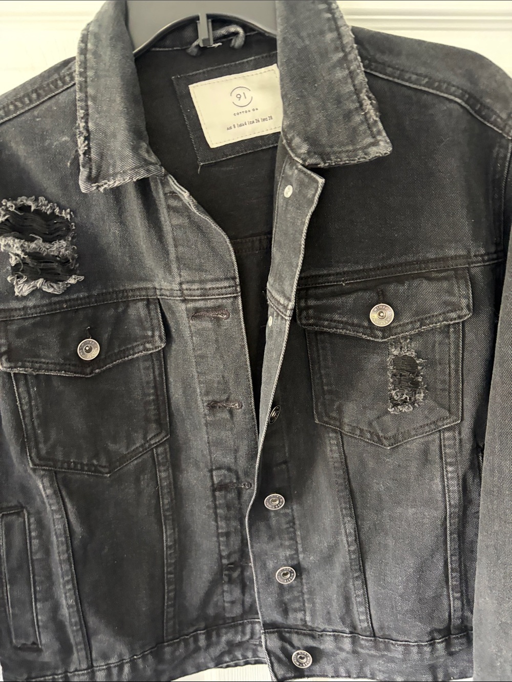 Mango Black Washed Denim Jacket Sleeve Detail